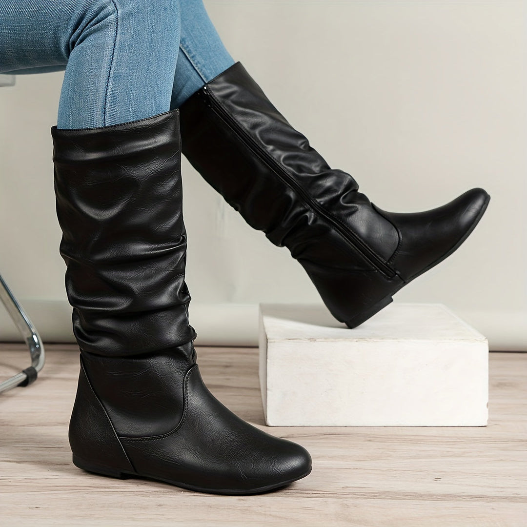 Melveke | Damen Kniestiefel Flacher Absatz Braun - Brown - Image 9
