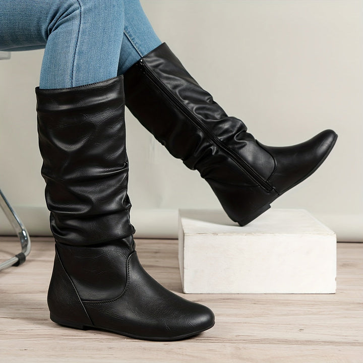 Melveke | Damen Kniestiefel Flacher Absatz Braun - Brown - Image 9
