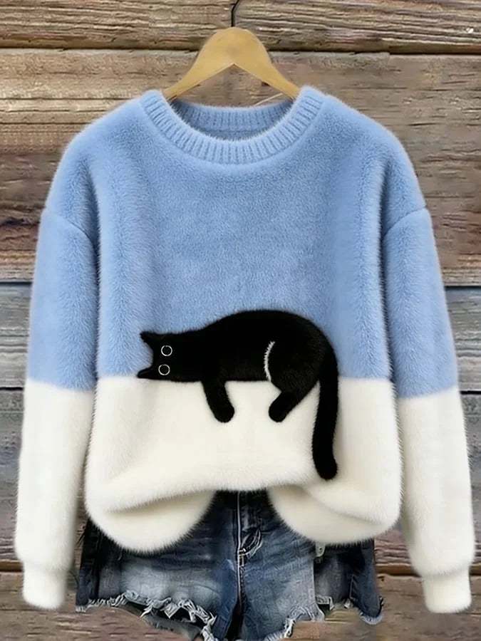 Melveke | Damen Strickpullover mit Katzenmotiv - Image 1
