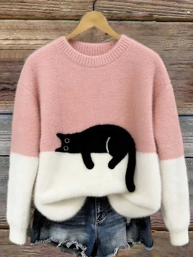 Melveke | Damen Strickpullover mit Katzenmotiv - Image 2