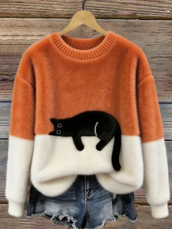 Melveke | Damen Strickpullover mit Katzenmotiv - Image 3