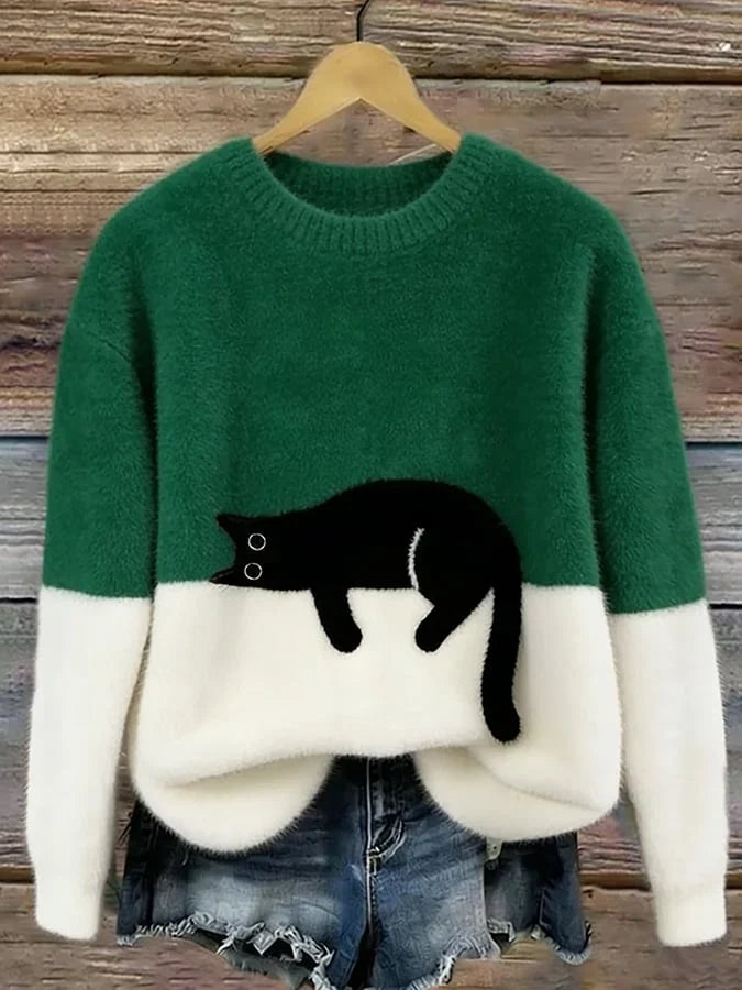 Melveke | Damen Strickpullover mit Katzenmotiv - Image 4