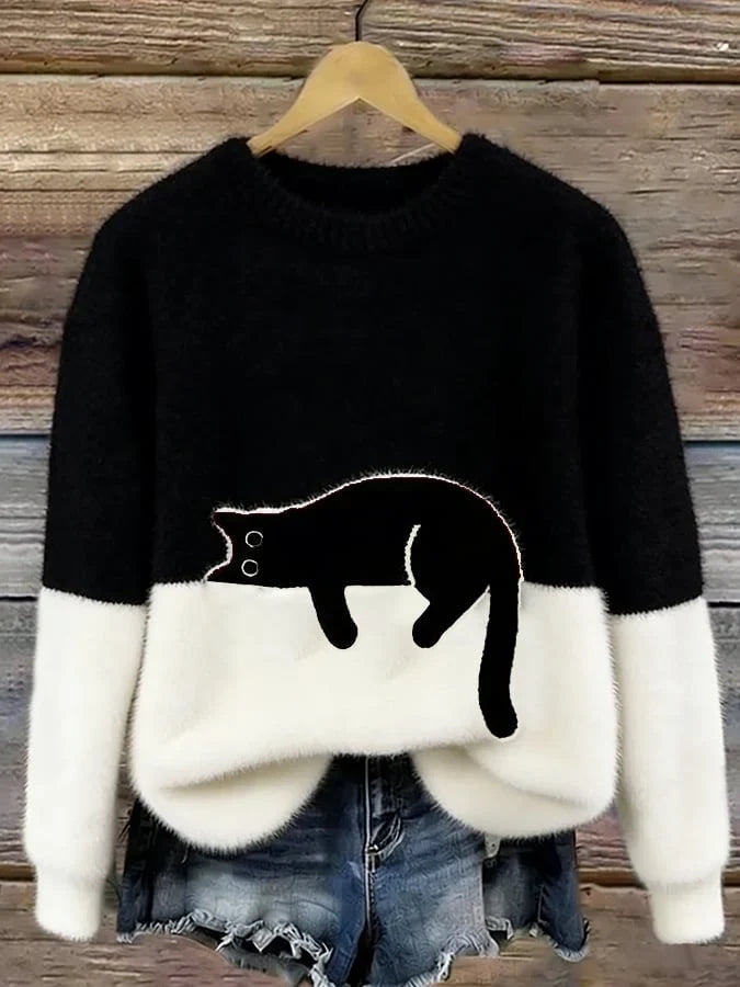 Melveke | Damen Strickpullover mit Katzenmotiv - Image 5