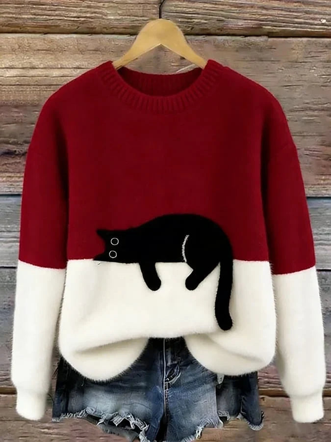 Melveke | Damen Strickpullover mit Katzenmotiv - Image 6