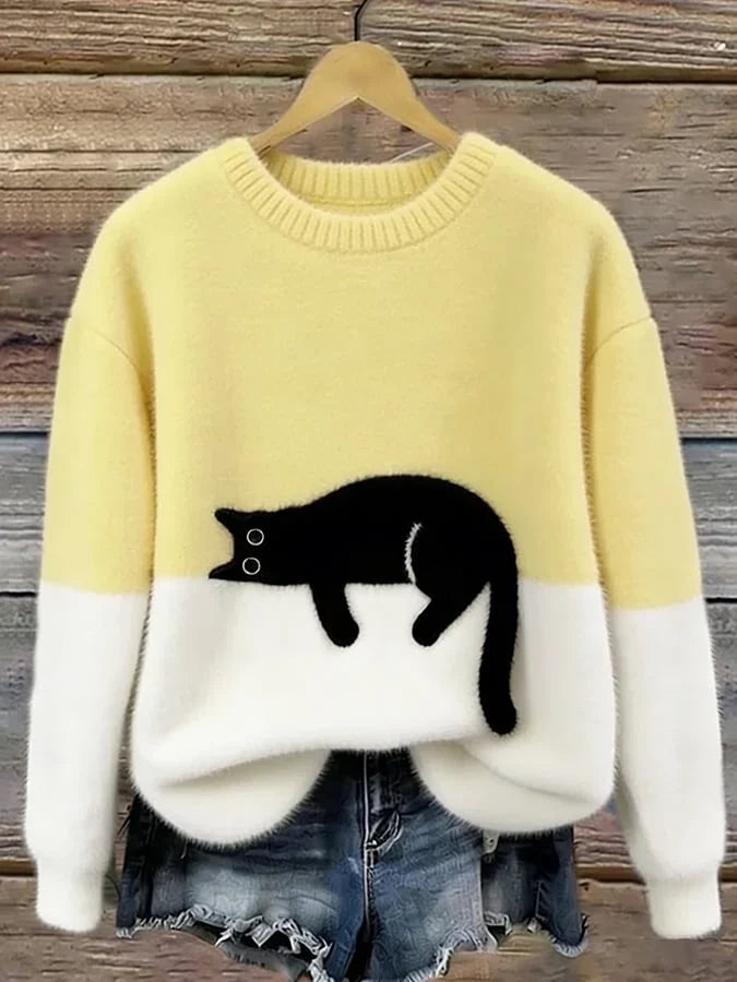 Melveke | Damen Strickpullover mit Katzenmotiv - Image 7