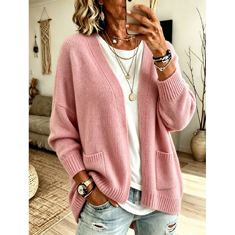 Melvine | Damen Oversize Strickjacke offen - Pink - Image 1