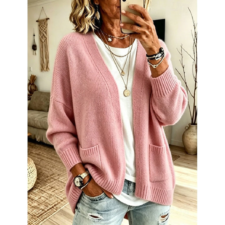 Melvine | Damen Oversize Strickjacke offen - Pink - Image 1