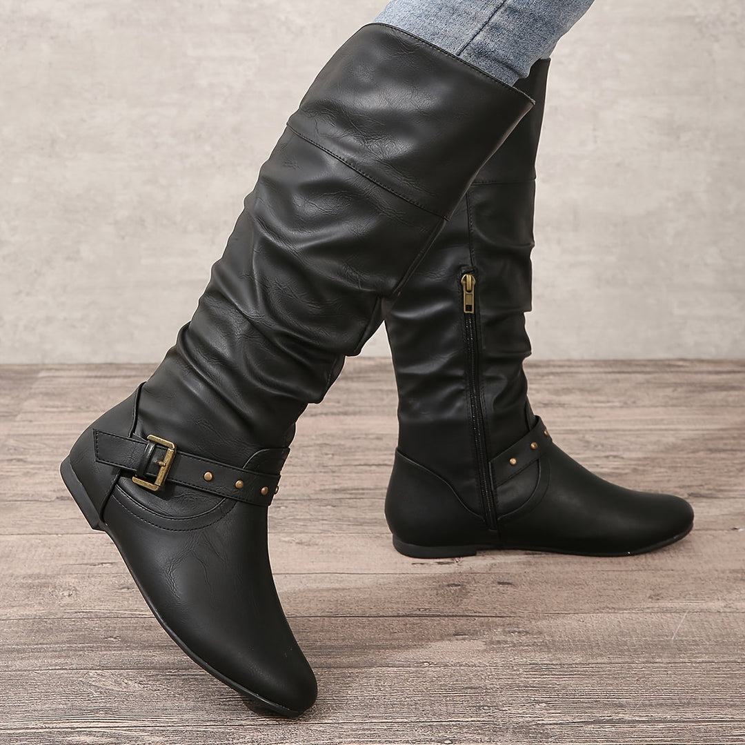 Melvonde | Damen Kniehohe Stiefel Winterschuhe - Black - Image 1