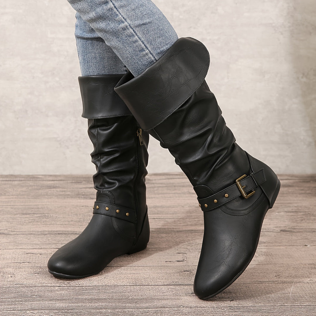 Melvonde | Damen Kniehohe Stiefel Winterschuhe - Black - Image 5