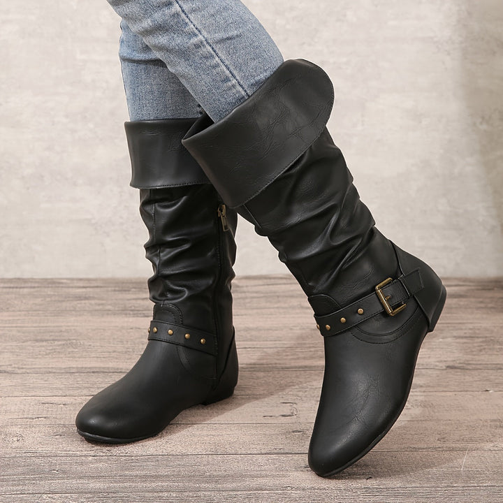Melvonde | Damen Kniehohe Stiefel Winterschuhe - Black - Image 5