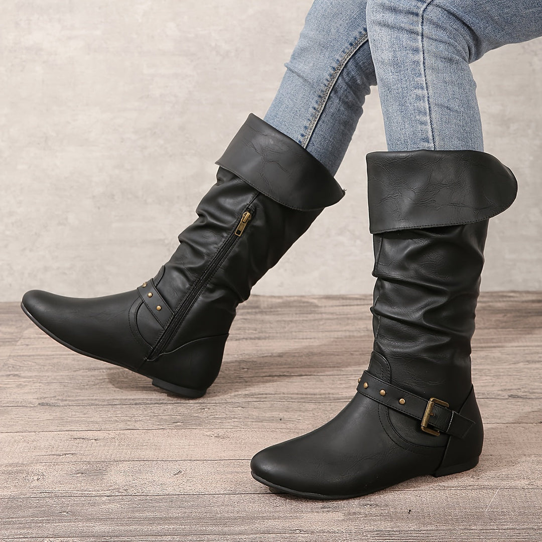 Melvonde | Damen Kniehohe Stiefel Winterschuhe - Black - Image 7
