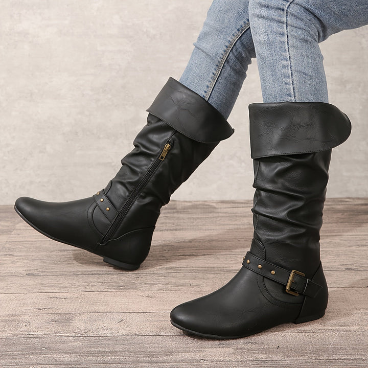 Melvonde | Damen Kniehohe Stiefel Winterschuhe - Black - Image 7