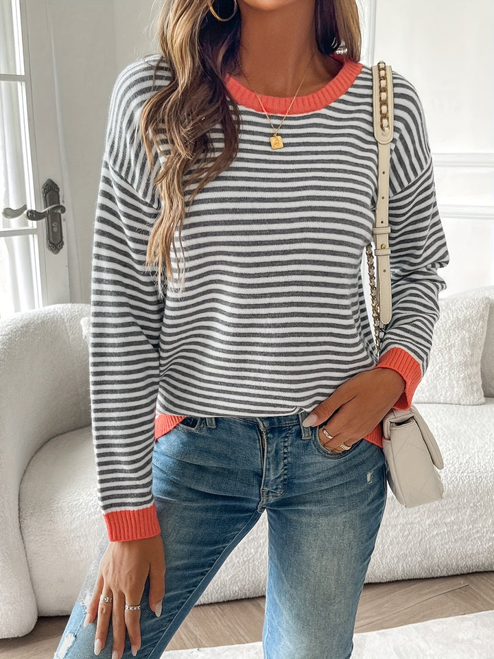 Melvorna | Damen Pullover Gestreift Rundhals - Striped - Image 2
