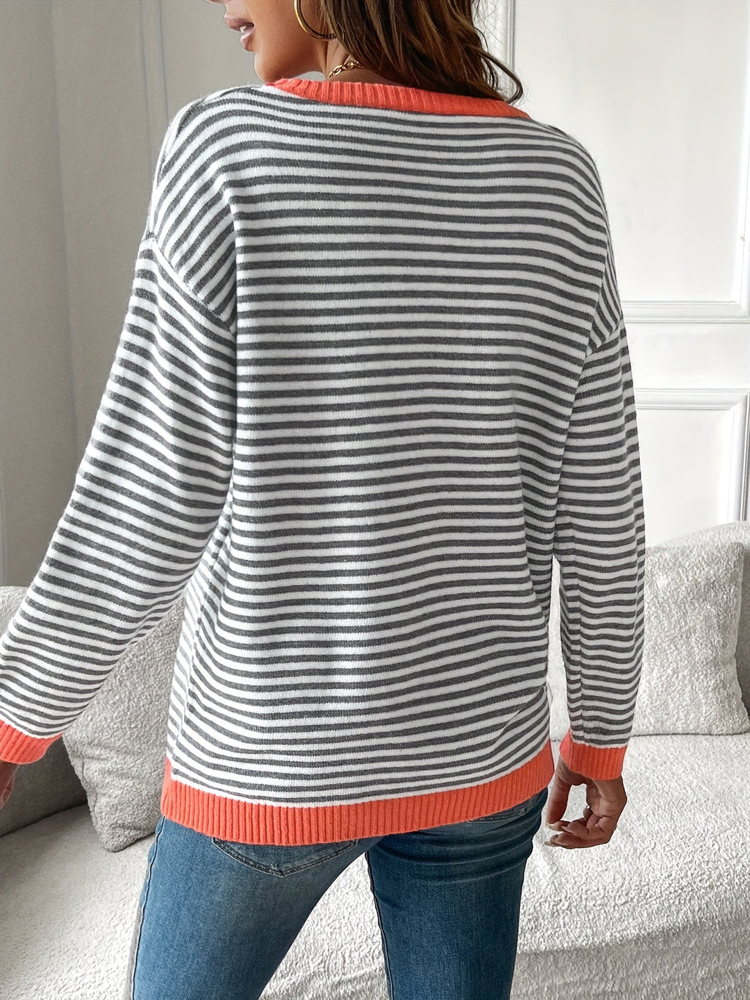 Melvorna | Damen Pullover Gestreift Rundhals - Striped - Image 3