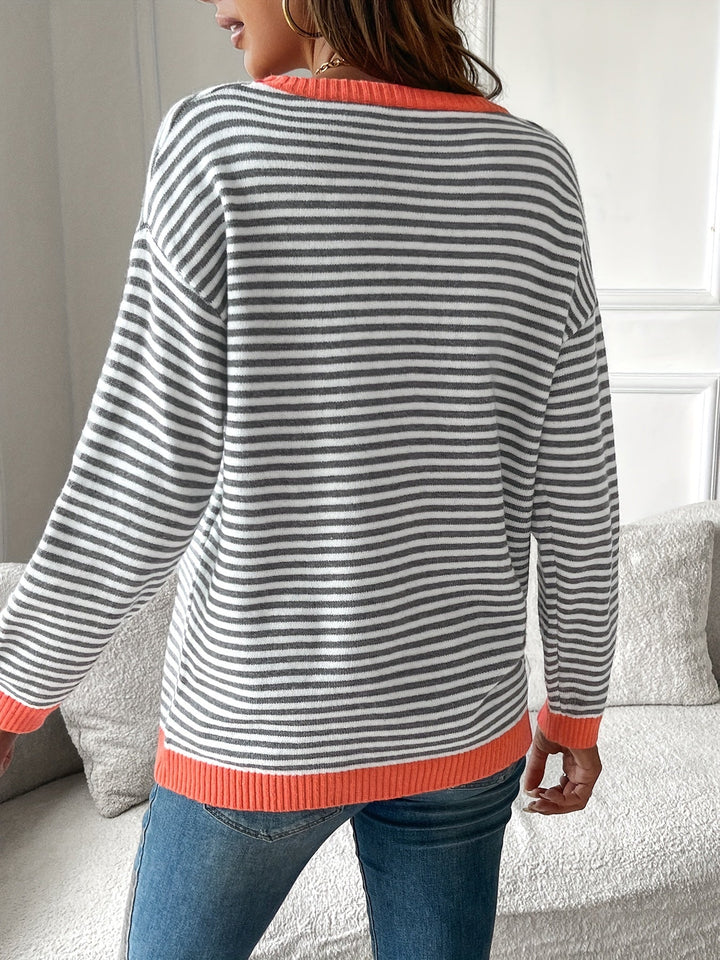 Melvorna | Damen Pullover Gestreift Rundhals - Striped - Image 3
