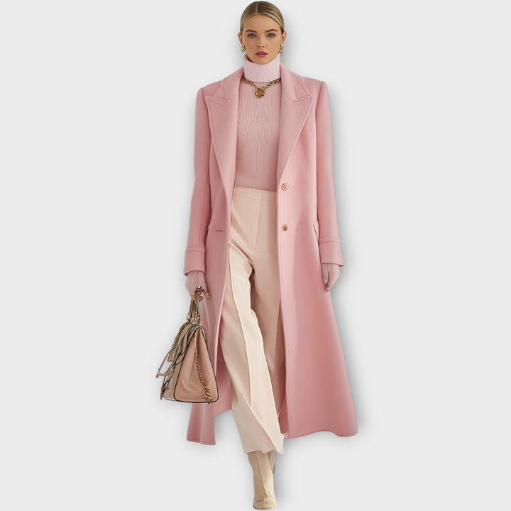 Mira | Damen Langer Wintermantel Tailliert - Pink - Image 1