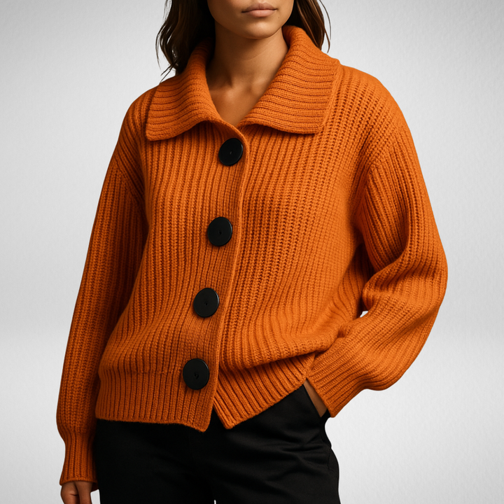 Nathalie | Damen Oversize Strickjacke mit Knöpfen - Orange - Image 1