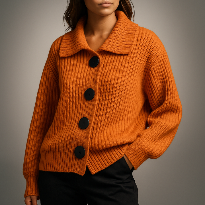 Nathalie | Damen Oversize Strickjacke mit Knöpfen - Orange - Image 2