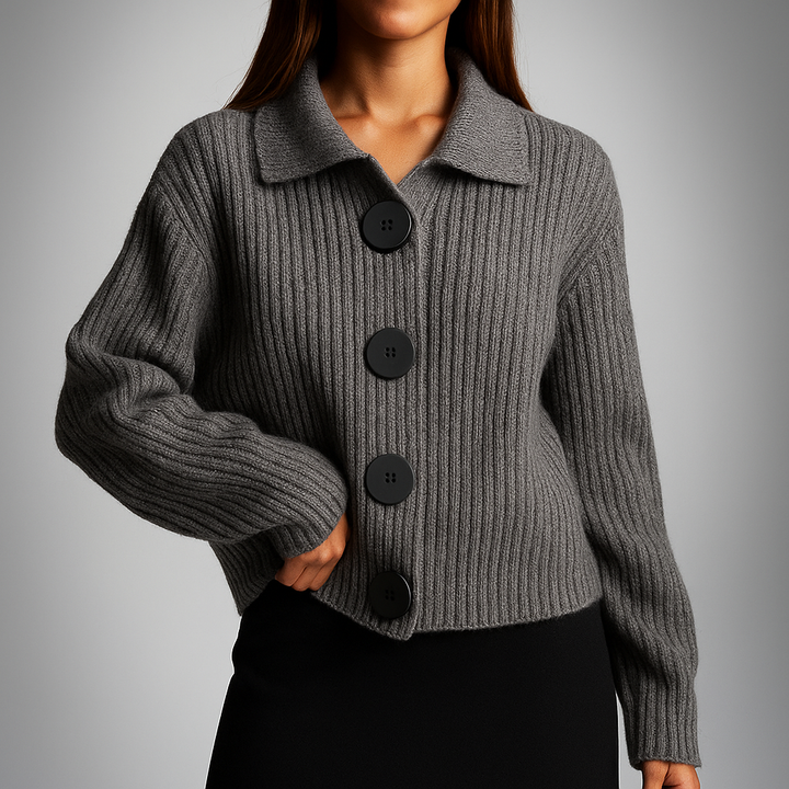 Nathalie | Damen Oversize Strickjacke mit Knöpfen - Orange - Image 4