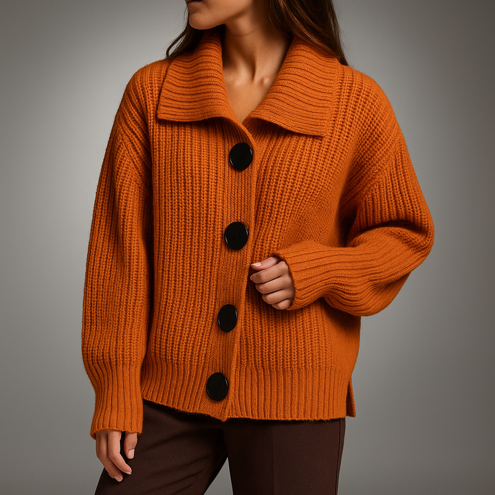 Nathalie | Damen Oversize Strickjacke mit Knöpfen - Orange - Image 5