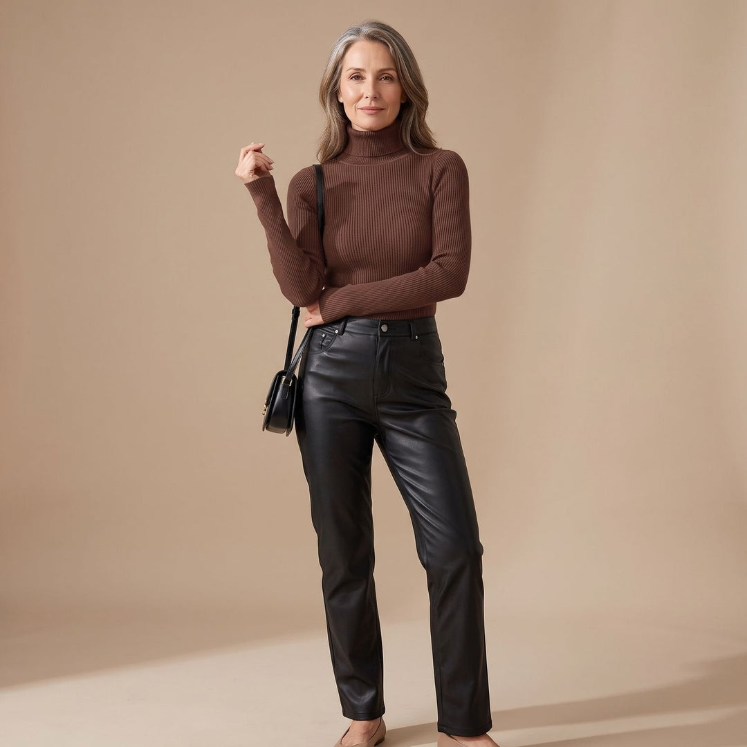 Nelvaine | Damen Gerippter Rollkragen Strickpullover - Brown - Image 1