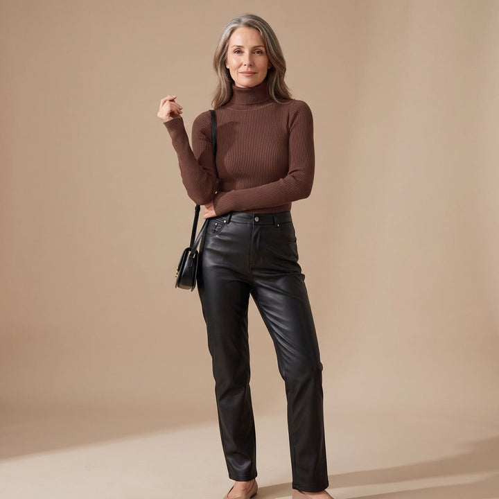Nelvaine | Damen Gerippter Rollkragen Strickpullover - Brown - Image 1