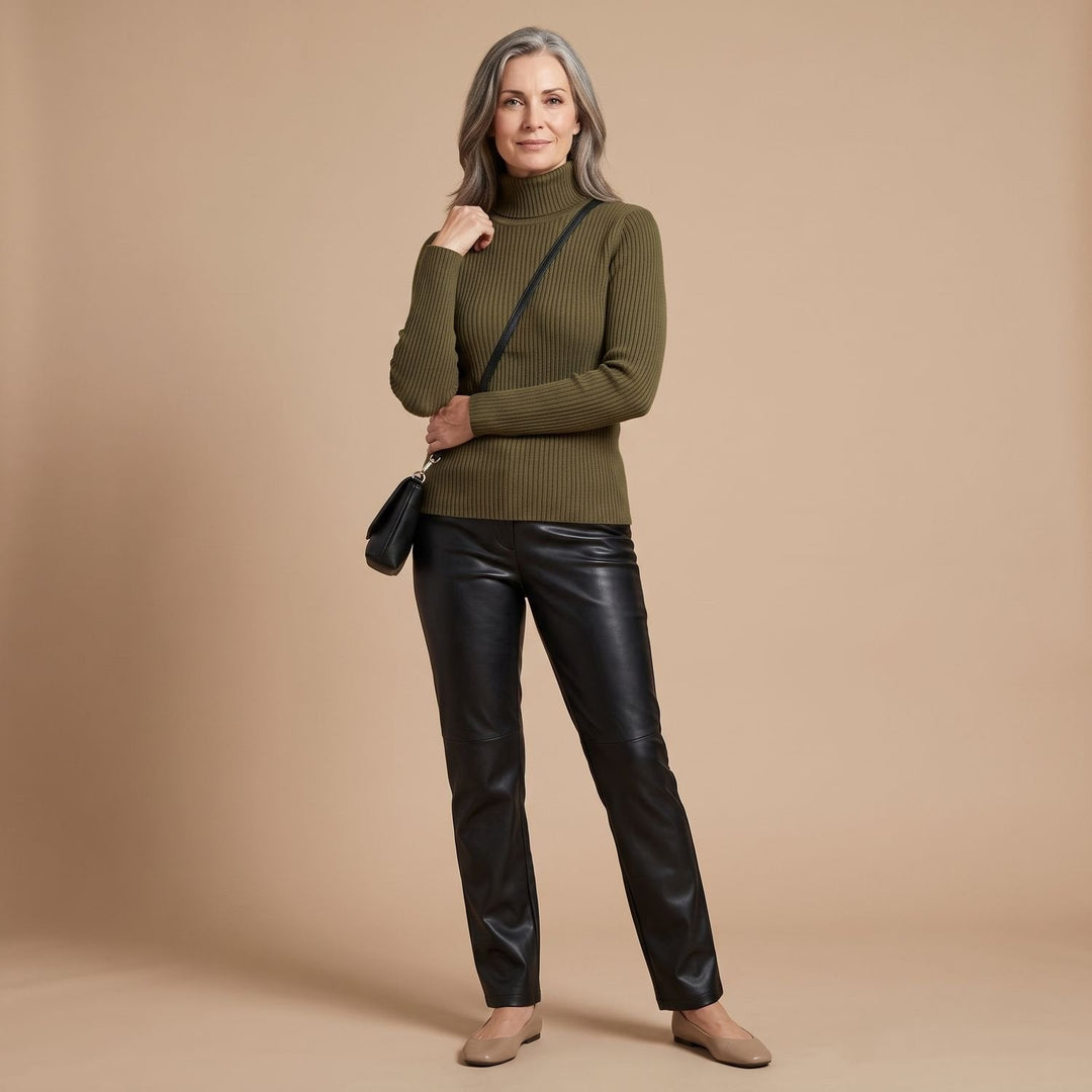 Nelvaine | Damen Gerippter Rollkragen Strickpullover - Brown - Image 10