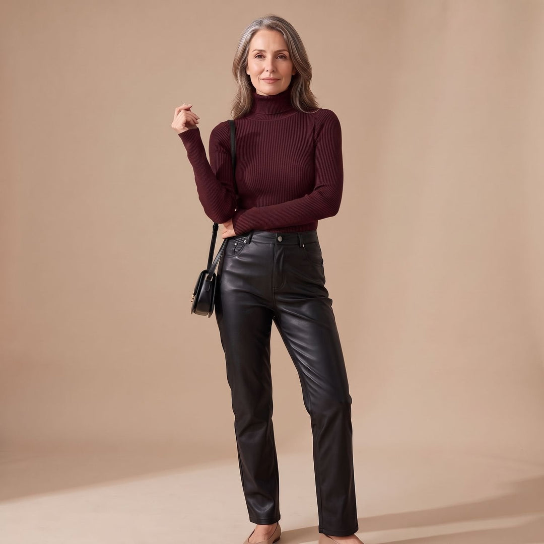 Nelvaine | Damen Gerippter Rollkragen Strickpullover - Brown - Image 4