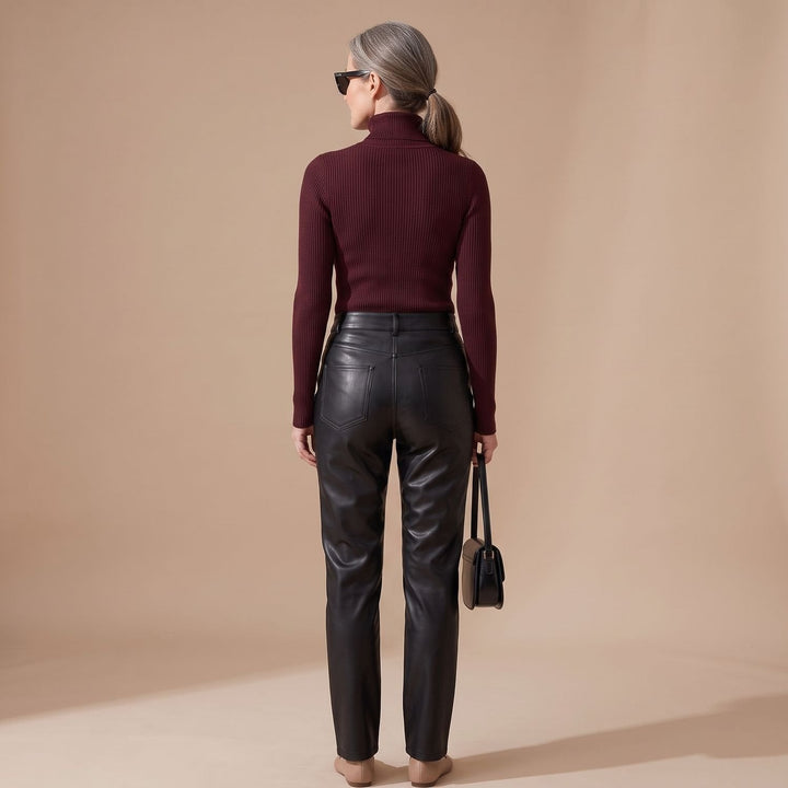 Nelvaine | Damen Gerippter Rollkragen Strickpullover - Brown - Image 5