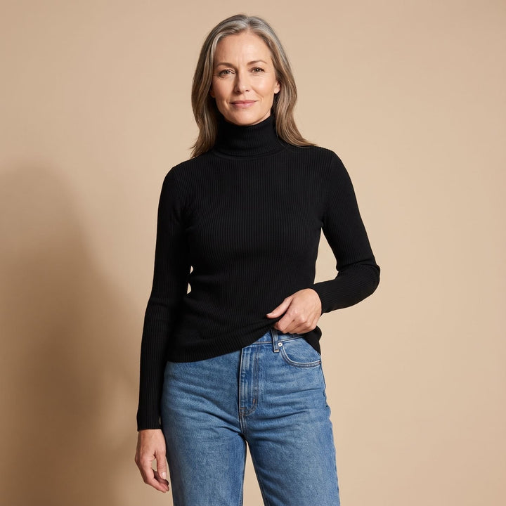 Nelvaine | Damen Gerippter Rollkragen Strickpullover - Brown - Image 7