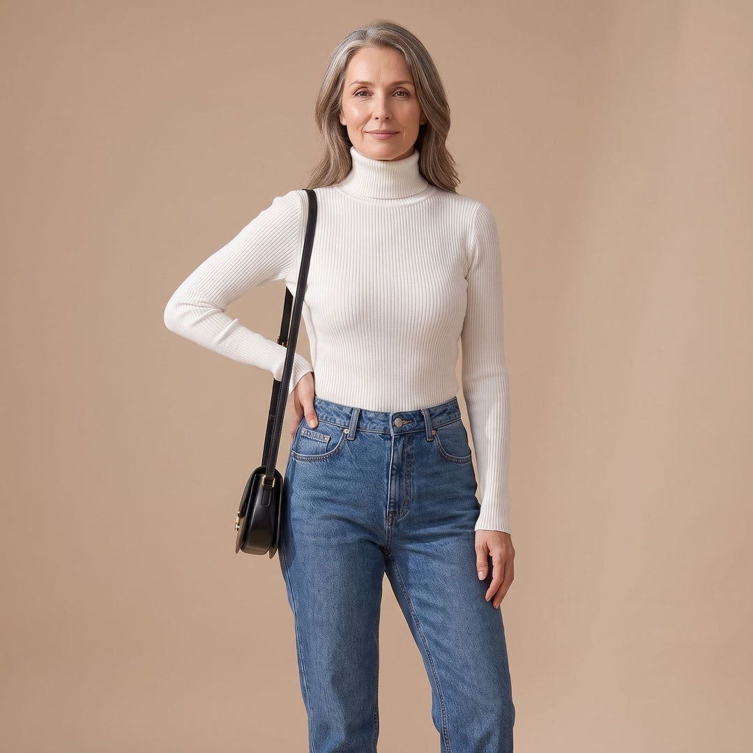 Nelvaine | Damen Gerippter Rollkragen Strickpullover - Brown - Image 9