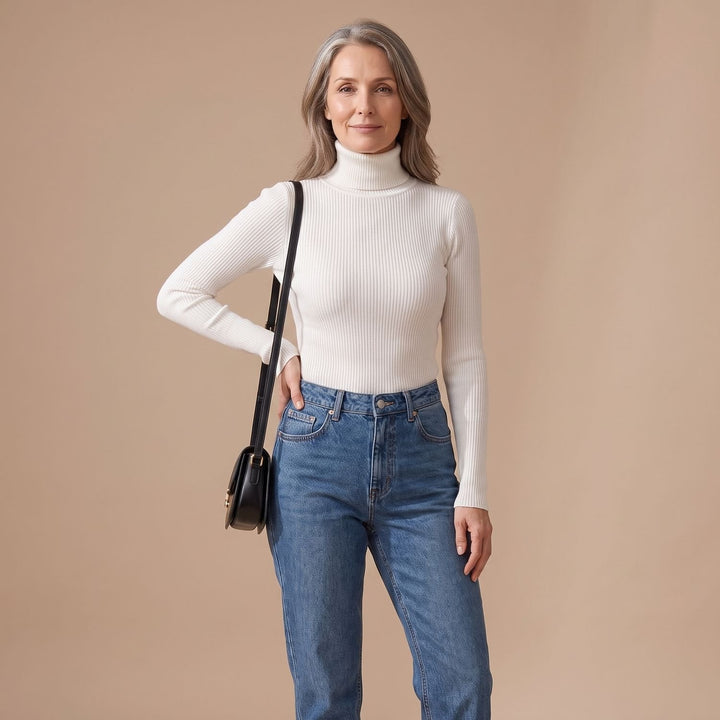 Nelvaine | Damen Gerippter Rollkragen Strickpullover - Brown - Image 9