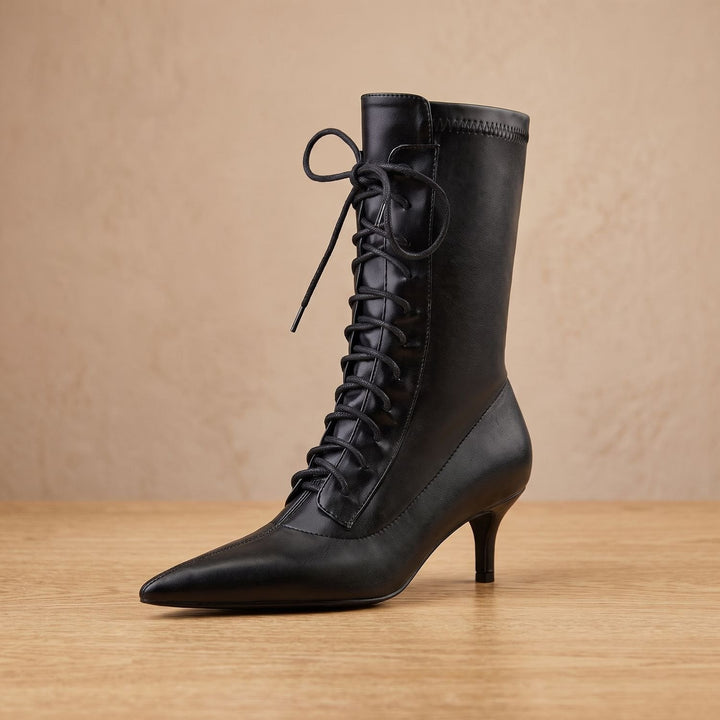 Nelvika | Damen Stiefeletten Schnürer Kitten Heel - Black - Image 2