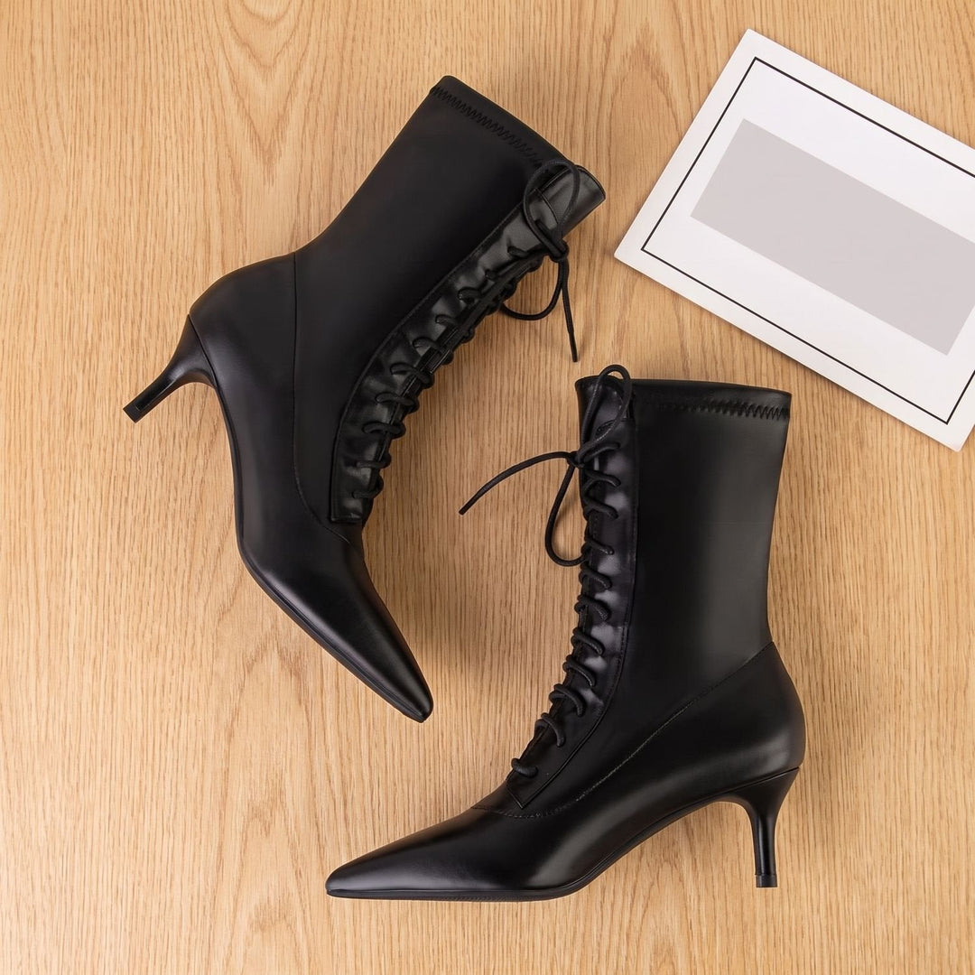 Nelvika | Damen Stiefeletten Schnürer Kitten Heel - Black - Image 3