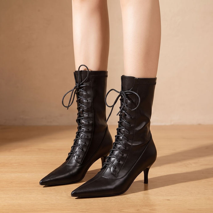 Nelvika | Damen Stiefeletten Schnürer Kitten Heel - Black - Image 5