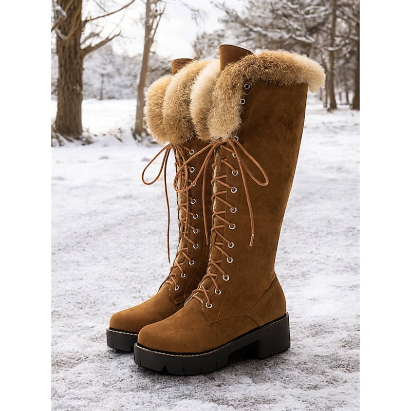 Nelvora | Damen Kniehohe Winterstiefel mit Schnürung - Camel - Image 1