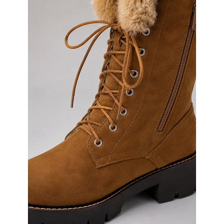 Nelvora | Damen Kniehohe Winterstiefel mit Schnürung - Camel - Image 3