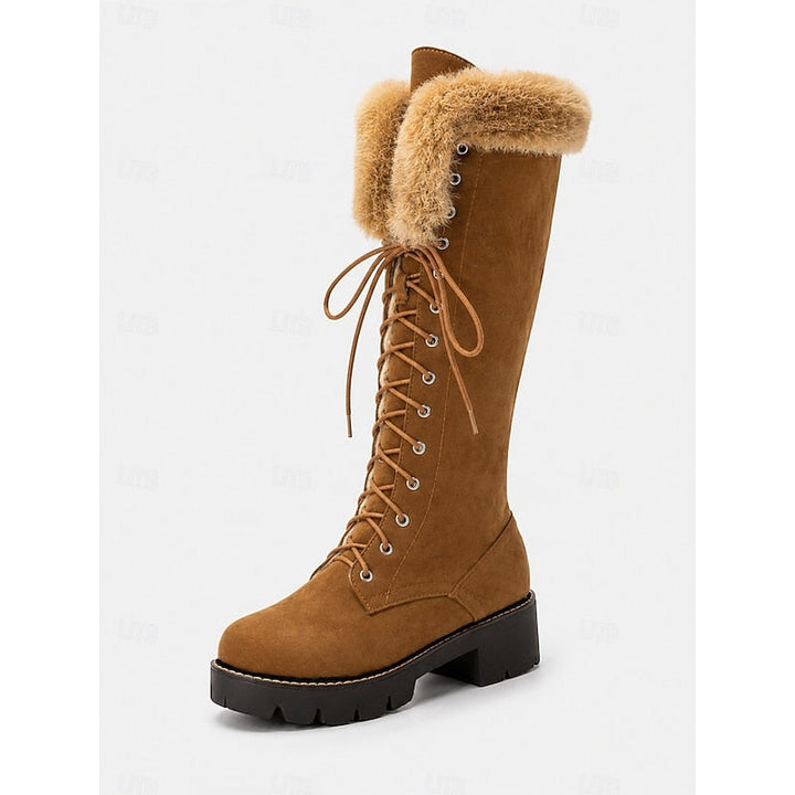 Nelvora | Damen Kniehohe Winterstiefel mit Schnürung - Camel - Image 5