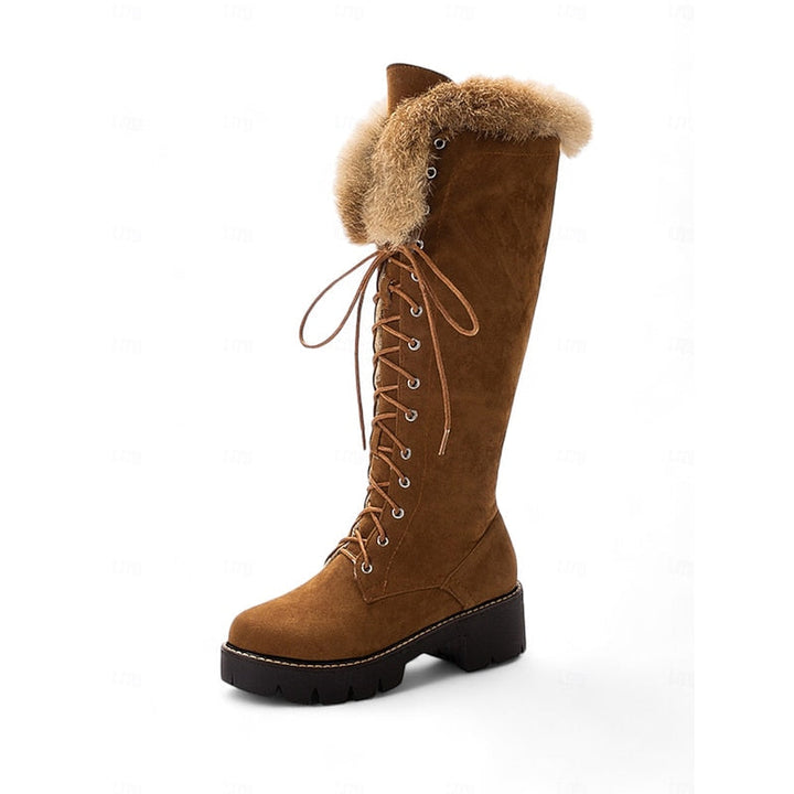 Nelvora | Damen Kniehohe Winterstiefel mit Schnürung - Camel - Image 6