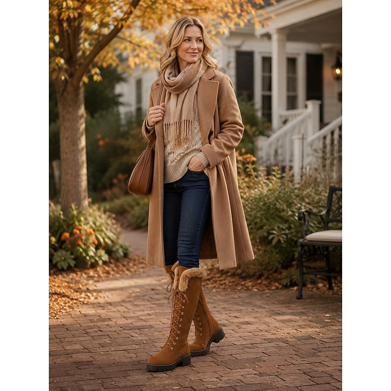 Nelvora | Damen Kniehohe Winterstiefel mit Schnürung - Camel - Image 7