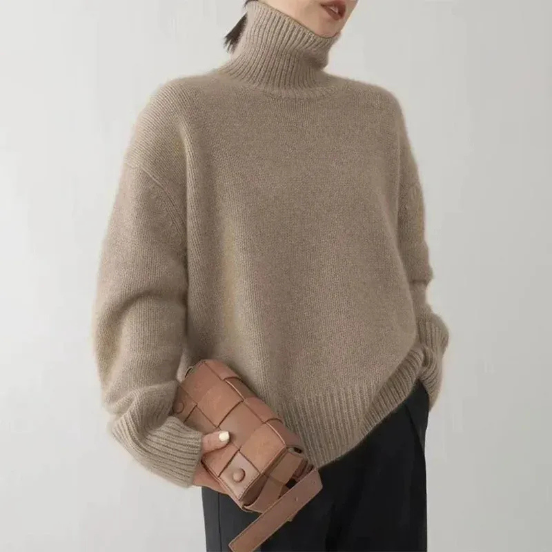 Nelvorn | Damen Rollkragen Strickpullover Oversize - Taupe - Image 1