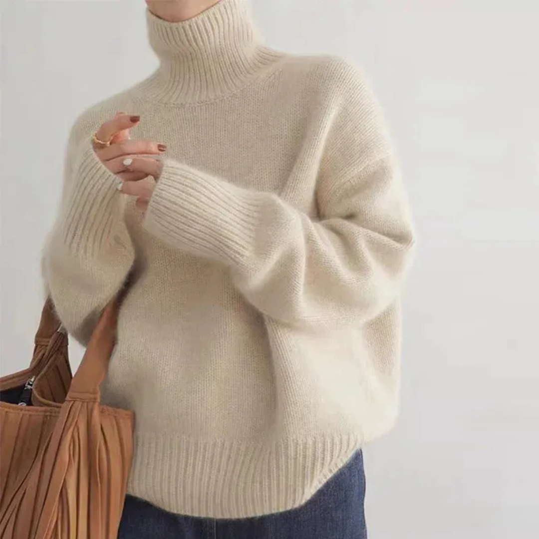 Nelvorn | Damen Rollkragen Strickpullover Oversize - Taupe - Image 2