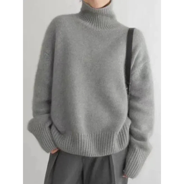 Nelvorn | Damen Rollkragen Strickpullover Oversize - Taupe - Image 4