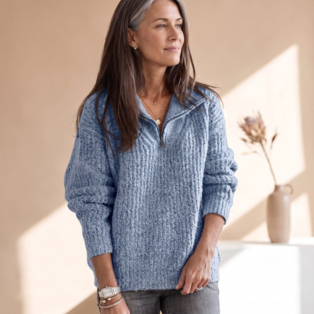 Nelvorne | Damen Strickpullover Halbzip Rippenstrick - Black - Image 3