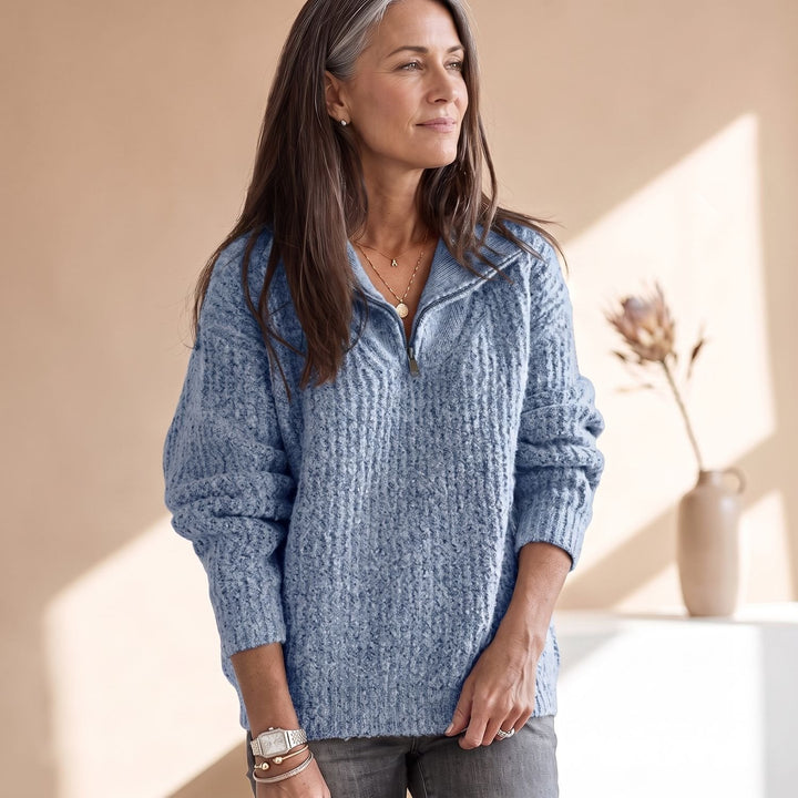 Nelvorne | Damen Strickpullover Halbzip Rippenstrick - Black - Image 3