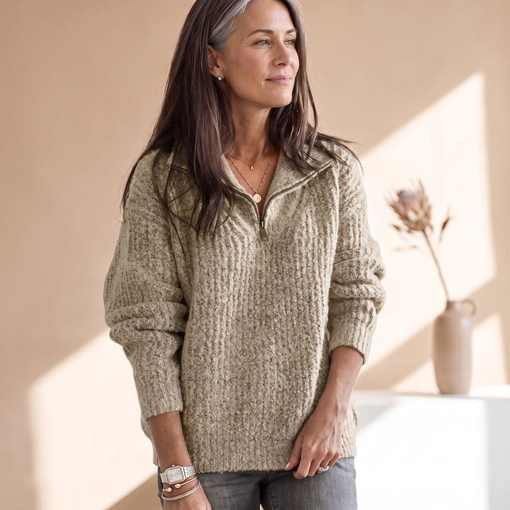 Nelvorne | Damen Strickpullover Halbzip Rippenstrick - Black - Image 7