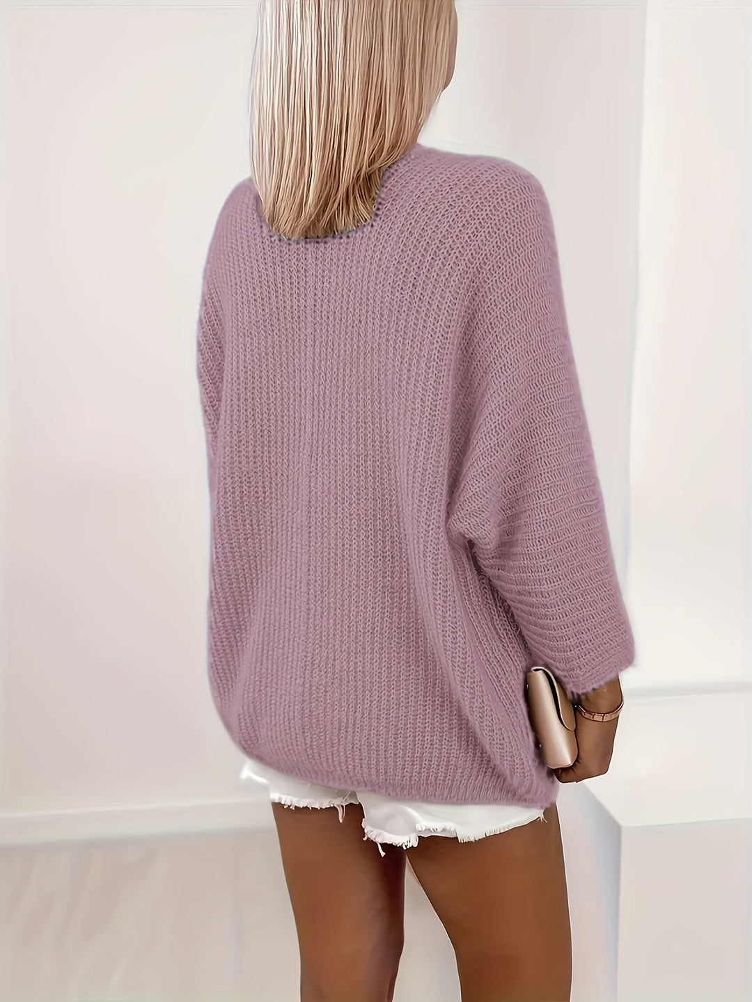 Nelvra | Damen Strickjacke offen Oversize - Lilac - Image 7