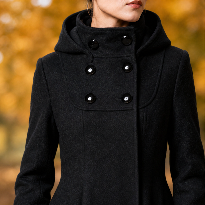 Nelvra | Damen Wintermantel mit Kapuze A-Linie - Black - Image 4