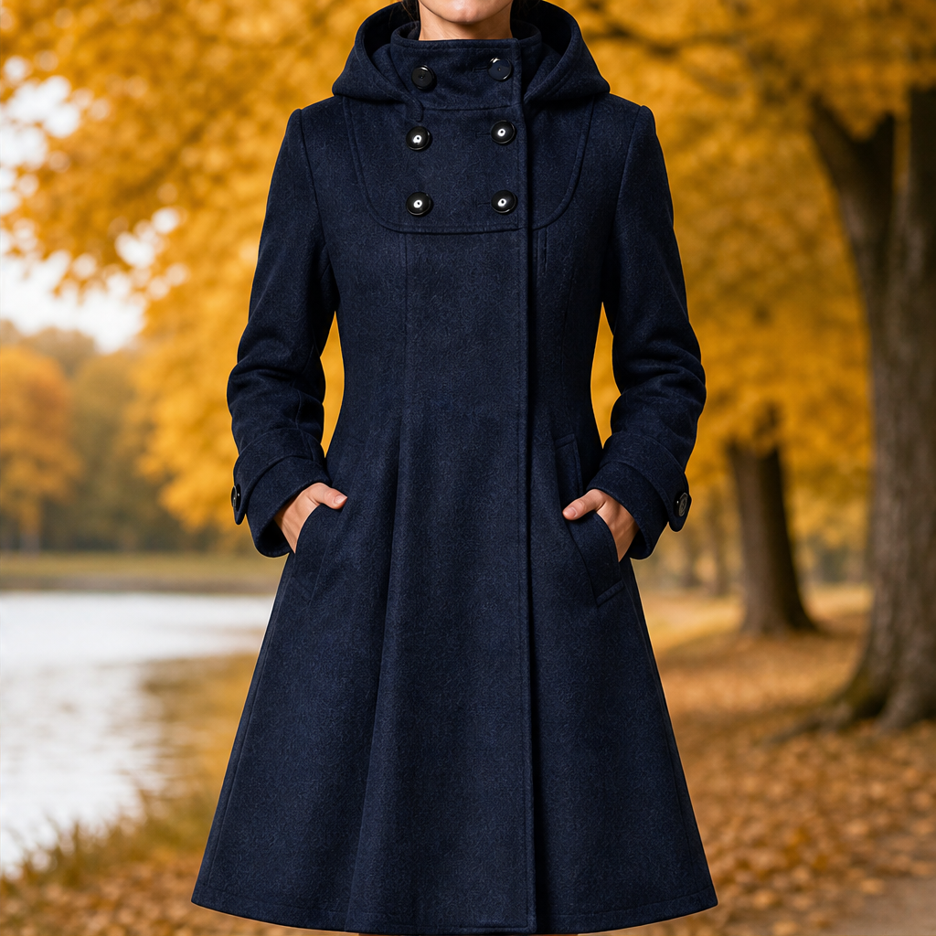 Nelvra | Damen Wintermantel mit Kapuze A-Linie - Black - Image 6