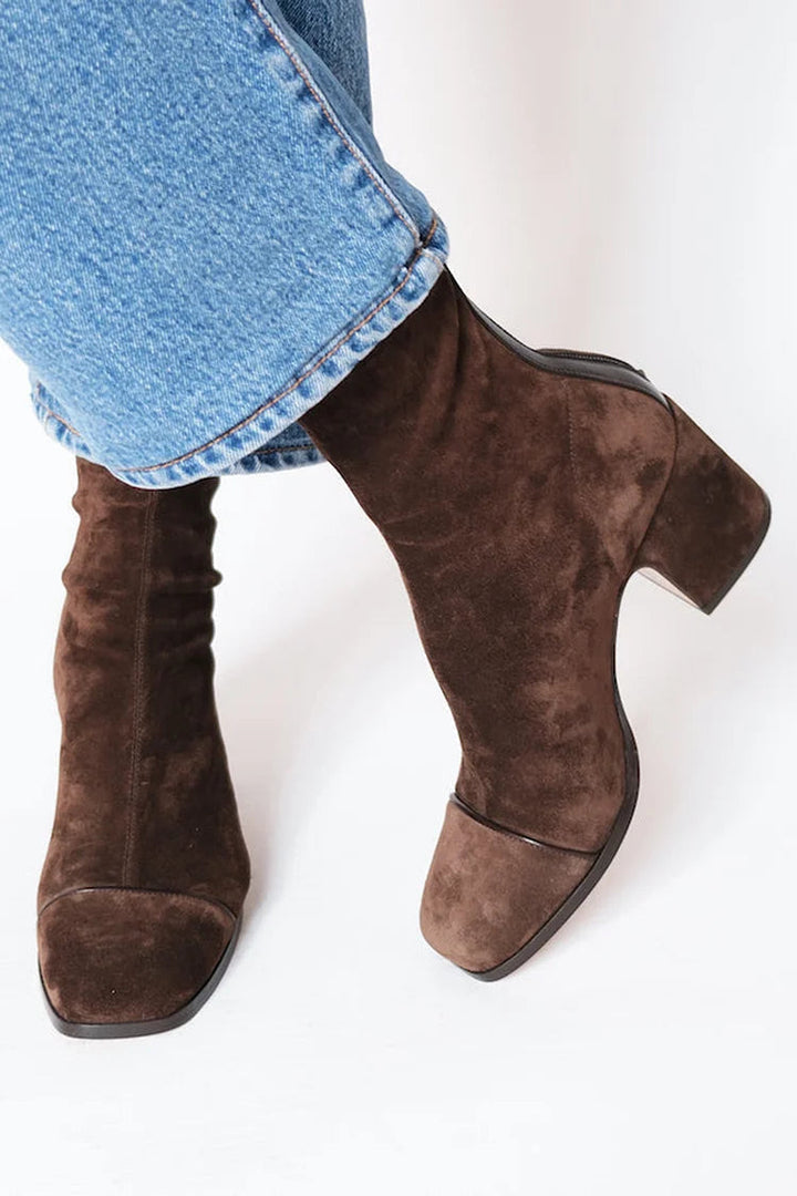 Nolvaine | Damen Stiefeletten mit Blockabsatz - Dark Brown - Image 1